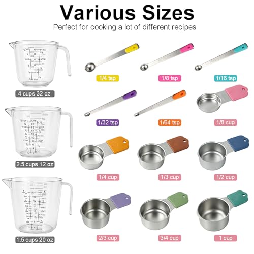 Stainless Steel Measuring Cups and Spoons Set, 7 Magnetic Measuring Cups, 5 Metal Measuring Teaspoons, 3 Plastic Measuring Cups for Kitchen Cooking & Baking, Dry & Liquid Ingredients