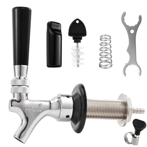 MRbrew Draft Beer Long Shank Faucet Kit, 3'' Beer Shank No Leak 1/4'' Beer Line Nipple Barb Fitting Shank Beer Tap for Kegerator Brewing with Self-Closing Tap, Stainless Steel Core for Home Beer Party - size: 3''