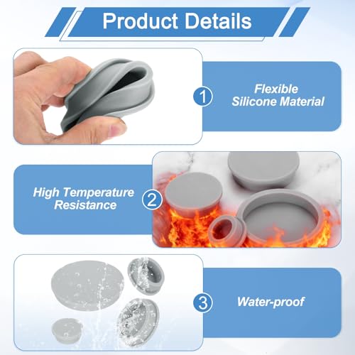 uxcell Silicone Rubber Plug, High Temp Round Hole Plug Waterproof Rubber Stopper Pipe End Caps Fit 39.3mm/1.55" for Bathtub Bottle Sealing, Grey - size: 39.3mm/1.55"