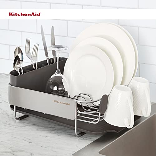 KitchenAid Compact, Space Saving Rust Resistant Dish Rack with Removable Flatware Caddy and Angled Self Draining Drainboard, 16.06-Inch, Black (Pack of 4) - color: Black, size: Compact (Pack of 4)