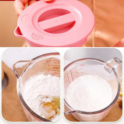 Glass Measuring Cups with Lids Set, Borosilicate Glass V-Shaped Spout Microwave Safe Scales Milk Cup for Cooking Baking (Pink, 2CUP) - color: Pink