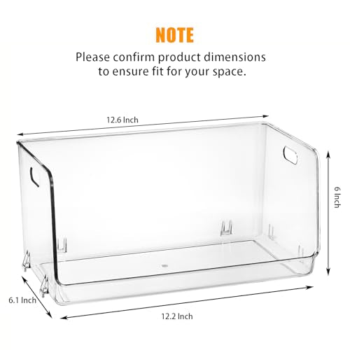 Nicunom 2 Pack Stackable Plastic Storage Bins Open Front, Clear Pantry Organizer Bin Household Food Storage Bin for Kitchen Countertops Cabinet Shelf Fridge