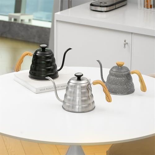 304 Stainless Steel Pouring Over Coffee Kettles with Thermometers and Wood Handle for Temperature Control Rustless Swanneck Coffeepot