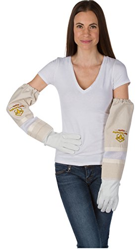 Beekeeping Gloves Medium Ventilated Sleeves - Elastic Sting Proof Gauntlet Cuffs ★ Genuine Cow Leather ★ Long Thick Sleeves ★ Apiary Vented Bee Gloves Ideal for Professional or Beginning Beekeeper - size: Medium