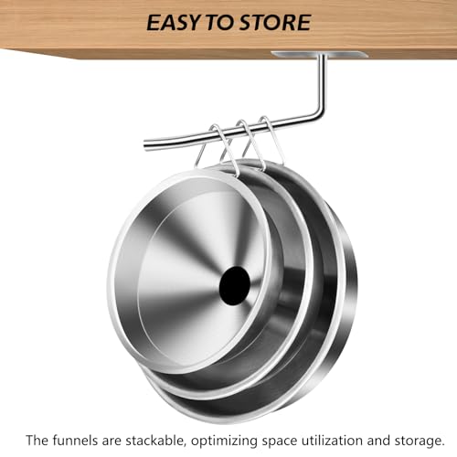 Artcome 3 Pcs Stainless Steel Kitchen Funnel Set, Food Grade 3-in-1 Metal Funnel, Ideal for Transferring of Liquid, Sauce, Jam, Particles & Powder - Dispensing Funnels with Strainers - Dish-Wash Safe