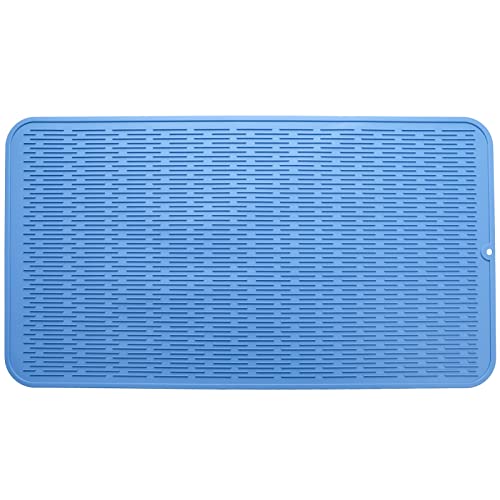 MicoYang Silicone Dish Drying Mat for Multiple Usage,Easy clean,Eco-friendly,Heat-resistant Silicone Mat for Kitchen Counter or Sink,Refrigerator or Drawer Liner Lichen BlueL 4XL 32 inches x 18 inches - color: Lichen Blue, size: 32"L x 18"W