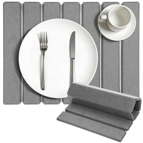 Stone Dish Drying Mat for Kitchen Counter, 16''×12'' Quick Dry Stone Dishes Mats Foldable Foldable Water Absorbing Diatomaceous Earth Drying Organizer Pad for Dishes Utensils Bottles(Dark Gray) - color: Gray, size: 16" x 12"