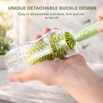 Travel Bottle Cleaner kit, 7in1 Baby Toddler Travel Essential Silicone Bottle Brush Set, Nipple, Drying Rack, Straw, & Breast Pump Cleaning, Soap Dispenser & Organizer Case, Gift Mom - color: Green