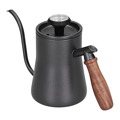 Gooseneck Coffee Kettle for Pouring, Thermometer, Filter, 550 ml, Stainless Steel, Beech, Bright, Leak-Proof, Long Service Life, Home Supplies (Black (Thermometer Model))
