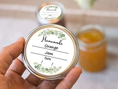 Canning Jar Labels 2 Inch Waterproof Mason Jar Stickers for Home Canning | Watercolor Green Plant Design with Date Lines for Homemade Jam Jelly Pantry Organization Small Business Food Packaging
