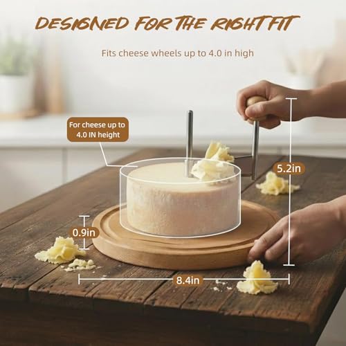 Cheese Curler Wheel with Stainless Steel Blade & Wood Base – Creates Cheese Curls from a Cheese Wheel, Also Suitable for Chocolate and Butter, for Home Kitchens, Dinner Parties