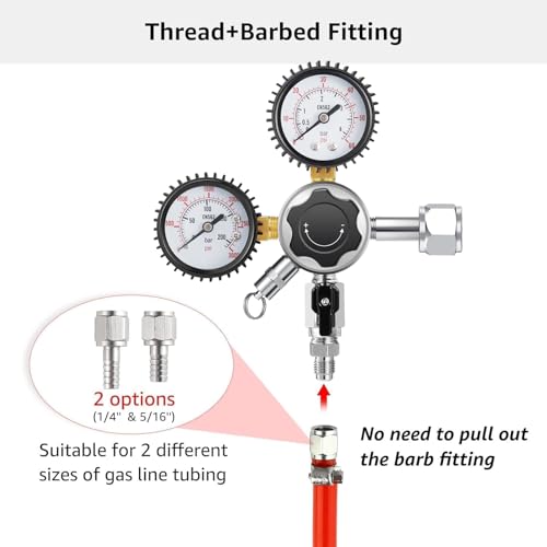 MRbrew Updated 0-60PSI CGA-320 Keg CO2 Regulator, Thread Outlet with 1/4" & 5/16" Barb | Kegerator Regulator with Pressure Adjustment Knob, Beer Regulator with Safety Manual Pressure Relief Valve - size: One Output Thread - Mildly Carbonated