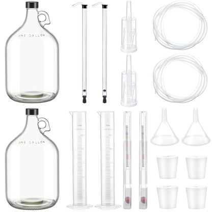 Ziliny 2 Set Mead Making Kit Complete for Home Brewing Starter Sets Includes 1 Gallon Glass Carboy, Auto Siphon, Hydrometer, Alcohol Percentage Tester Jar, Bottle Filler, Airlock, Plug Funnel