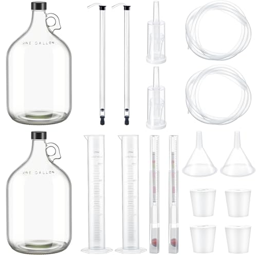 Ziliny 2 Set Mead Making Kit Complete for Home Brewing Starter Sets Includes 1 Gallon Glass Carboy, Auto Siphon, Hydrometer, Alcohol Percentage Tester Jar, Bottle Filler, Airlock, Plug Funnel