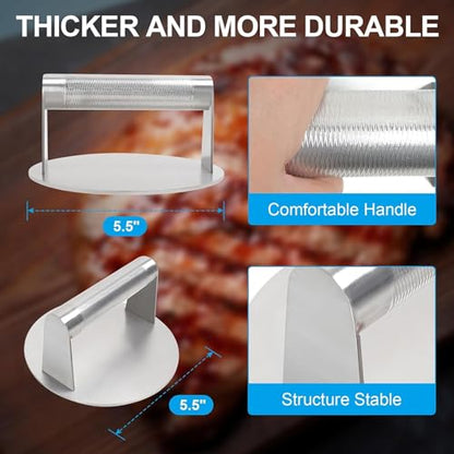 5.5" Burger Press & 9" Melting Dome Set for Blackstone Griddle Accessories | Food-grade stainless steel. Melts cheese fast, presses patties evenly. Easy clean. Fits most flat top grills. - size: 5.5'' Burger Pres+9''Dome-2PCS