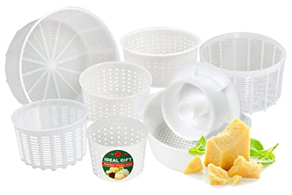 PetriStor 7pcs Cheese Making Kit Beginners №1 - Soft Cheese Molds + Cheese Mold with a Follower Piston - Cheese Making Supplies - Cream Cheese Form Mold Basket
