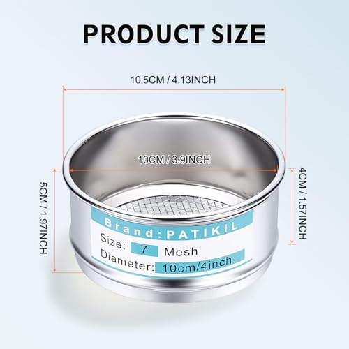 PATIKIL 7 Mesh(2.8mm) Lab Sieve, 3.9"(10cm) Diameter Sifting Screen 304 Stainless Steel Wire Cloth Fine Mesh Sieve for Industrial Laboratory Home Soil Sifter Dry Sift Screens Hash - size: 7 Mesh(2.8mm)/3.9"