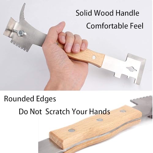 AukBeeFun Multipurpose Steel Hive Tools with Wooden Handle and 7 Functions Beekeeping Hive Scraper Tool Professional Beekeeping Equipment