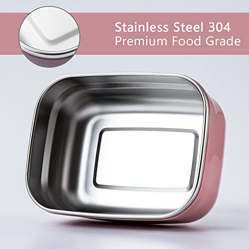 Lille Home Leak Proof Stainless Steel Lunch Snack Containers Set - Ideal for Educational Settings and Daycare - Nesting Trio with Silicone Lids - 47oz+30oz+16oz - Dark Pink - color: Dark Pink