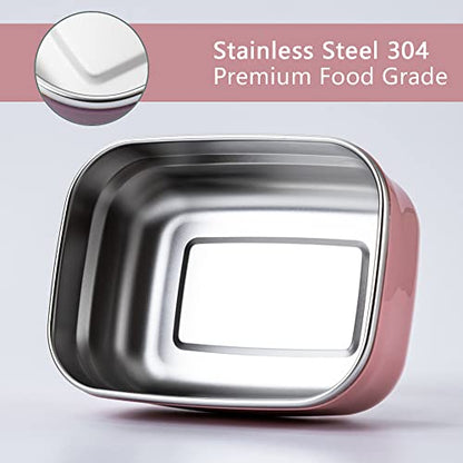 Lille Home Leak Proof Stainless Steel Lunch Snack Containers Set - Ideal for Educational Settings and Daycare - Nesting Trio with Silicone Lids - 47oz+30oz+16oz - Dark Pink - color: Dark Pink