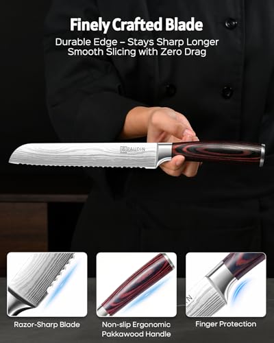 PAUDIN Bread Knife 8", Ultra Sharp Wave Edge - Forged Premium German HC Stainless Steel, Serrated Bread Knife for Homemade Bread and Sourdough Bread, Pakkawood Handle - style: 8 Inch Bread Knife