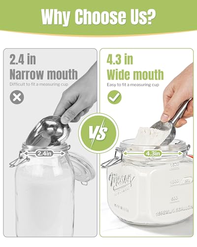 Half Gallon Mason Jar with Airtight Lid - Leakproof 64 Oz Wide Mouth Mason Jar for Sourdough Starter, Pickling, Flour Sugar Cookie Candy Storage, Pantry Organization and Kitchen Storage, 2 Pack