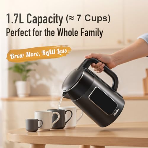 Mecity Electric Kettle 1.7L Touch Screen Temperature Control Water Boiler, No Plastic Contact with Water. 6 Preset Temperature Programs, 2 Hours Keep Warm, Auto Shut Off, Dark Grey - color: Grey & Black