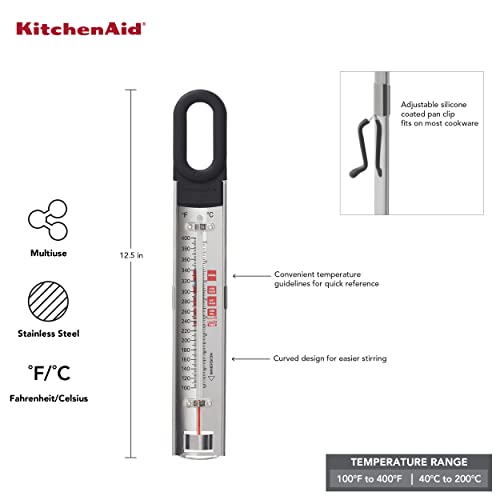 KitchenAid Curved Candy and Deep Fry Thermometer - color: Black, size: TEMPERATURE RANGE: 100F to 400F
