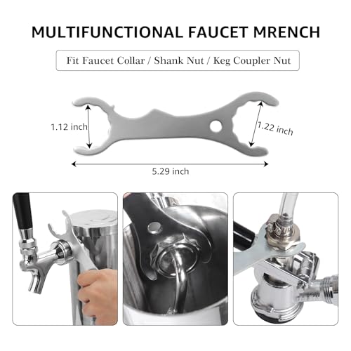 Kegerator Tap Kit Stainless Steel Beer Tap Faucet Kegerator Parts Kegerator Replacement Parts Self-Closing Beer Faucet 3/16 Beer Line Tubing Beer Line Shank Faucet Kit with Faucet Wrench