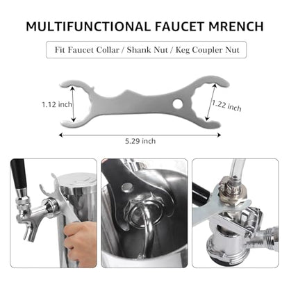 Kegerator Tap Kit Stainless Steel Beer Tap Faucet Kegerator Parts Kegerator Replacement Parts Self-Closing Beer Faucet 3/16 Beer Line Tubing Beer Line Shank Faucet Kit with Faucet Wrench
