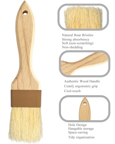 Pastry Basting Brush for Baking 2 inch,Natural Boar Bristle Food Grade Brush,Heat Resistant Cooking Brush for Oil and Sauce,Non Shedding Bristles for Butter Egg Wash Marinades BBQ Grill Barbecue - size: 2 inch