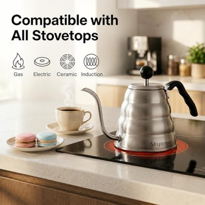 Mixpresso Gooseneck Pour Over Coffee Kettle, Barista Pour Control Design, Ideal for Coffee and Tea, High-Grade Stainless Steel 1.2 Liter 40 Oz, Induction Cooker Stovetop Kettle Stainless Steel - color: Stainless Steel