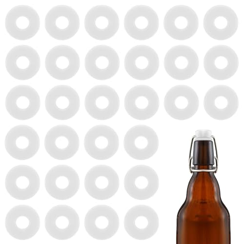 30Pcs Dopamine color Silicone Gaskets Washers Seals for Cap Swing Flip Top Bottle for Home Brew Beer Soda Bottle Sealing(flat,no cover) (White) - color: White