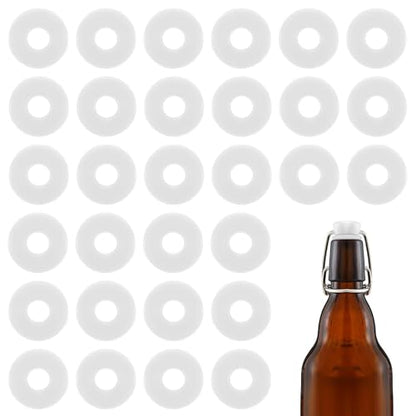 30Pcs Dopamine color Silicone Gaskets Washers Seals for Cap Swing Flip Top Bottle for Home Brew Beer Soda Bottle Sealing(flat,no cover) (White) - color: White
