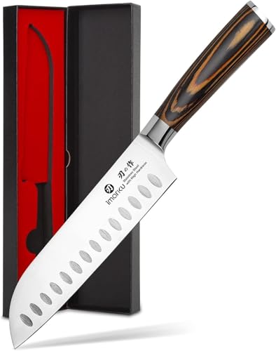 imarku Santoku Knife, 7 inch Kitchen Knife Ultra Sharp Cooking Knife Japanese Chef Knife -High Carbon Stainless Steel - Ergonomic Pakkawood Handle, Gifts for Women/Men, Orange - color: Orange