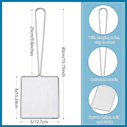 Mumufy 2 Pcs Square Fine Mesh Skimmer Spider Strainer Oil Skimmer for Deep Fryer Frying Scoop Stainless Steel Spider Strainer with Long Handle for Kitchen Swimming Pools Fried Food (5 x 6 Inch) - size: 5 x 6 Inch