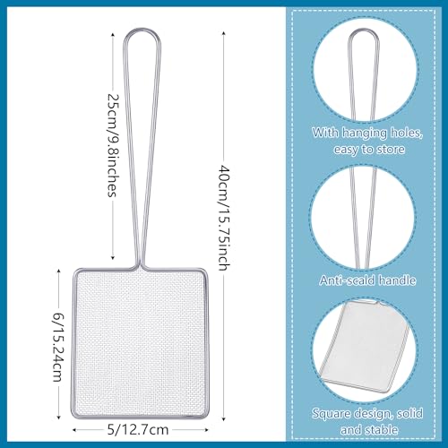 Mumufy 2 Pcs Square Fine Mesh Skimmer Spider Strainer Oil Skimmer for Deep Fryer Frying Scoop Stainless Steel Spider Strainer with Long Handle for Kitchen Swimming Pools Fried Food (5 x 6 Inch) - size: 5 x 6 Inch