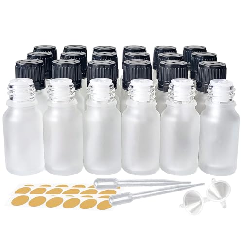24 Pack 10ml Clear Frosted Glass Essential Oils Bottles Empty Glass Dropper Vials Sample Bottle With Orifice Reducer and lid,for Aromatherapy Oils (Frosted, 10ml) - color: Frosted