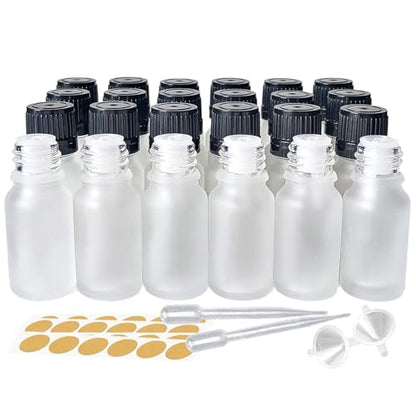 24 Pack 10ml Clear Frosted Glass Essential Oils Bottles Empty Glass Dropper Vials Sample Bottle With Orifice Reducer and lid,for Aromatherapy Oils (Frosted, 10ml) - color: Frosted