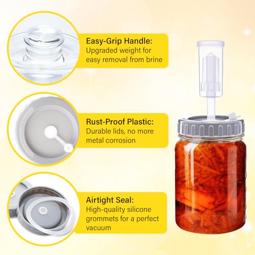 4 Pack Mason Jar Fermentation Kit Fermenting Lids with Airlocks and Glass Weights Wide Mouth Mason Jars Fermentation Supplies for Sauerkraut Pickles Kimchi (Jars Not Included)