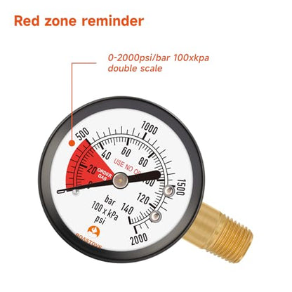 2" Pressure Gauge for CO2 Beer keg Regulator,Regulator Gauge,0-2000psi,Left Hand Thread, with 2 Additional Sealing gaskets and Hose Clamps - size: LF hand,2000psi
