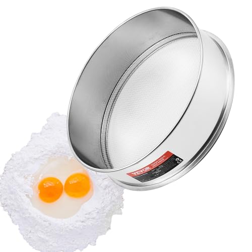 VEVOR Flour Sieve, 12 Mesh Sifter, 304 Stainless Steel Food-grade Fine Mesh Strainer, Dia. 12.6" for Baking, 5 Sizes Mesh Hole for Mungbean, Rice, Pearl Powder - style: 12 Mesh