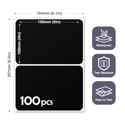 JIEHENG 100Pcs Large Black Labels for Storage Bins,6x4 Inch Removable Labels,Large Labels for Blank Box,Strong Adhesive Tear Resistant No Residue Blank Labels(Black) - color: Black