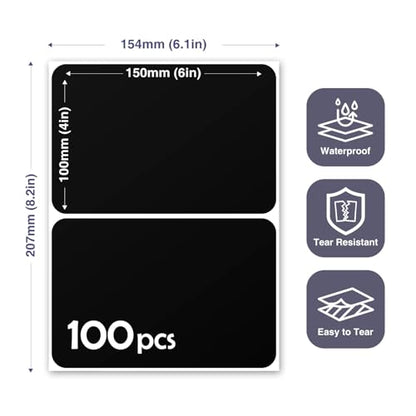 JIEHENG 100Pcs Large Black Labels for Storage Bins,6x4 Inch Removable Labels,Large Labels for Blank Box,Strong Adhesive Tear Resistant No Residue Blank Labels(Black) - color: Black