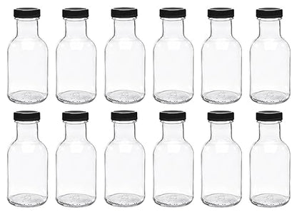 North Mountain Supply 8 Ounce Glass Stout Sauce Bottle - with 38mm Black Plastic Lids - Case of 12 - size: Small
