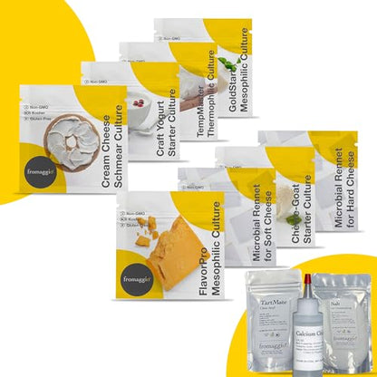 Fromaggio | Complete Cheesemaking Ingredient Kit – 6 Cultures, 2 Rennet, Citric Acid, Calcium Chloride & Salt – DIY Home Cheese Making Supply Set