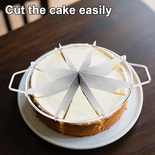 8-Slice Cake Cutter Press, Stainless Steel Round Pie Divider with Side Handles Pie & Cheesecake Slicer Marker Pizza Cutting Baking Tool for Uniform Portions Bakeries and Home Use - style: 8-grid cake cutter