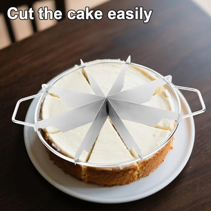 8-Slice Cake Cutter Press, Stainless Steel Round Pie Divider with Side Handles Pie & Cheesecake Slicer Marker Pizza Cutting Baking Tool for Uniform Portions Bakeries and Home Use - style: 8-grid cake cutter