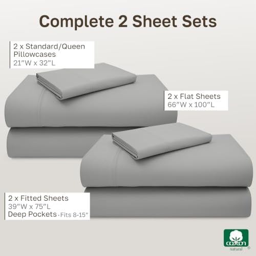California Design Den 2-Pack 100% Cotton Bed Sheets Twin Size Sets - Luxury 600 Thread Count Sateen, Twin Sheets Set, Deep Pockets, Soft, Crisp and Durable Bedding - Light Grey - color: 09 - Light Grey, size: Twin (Pack of 2)