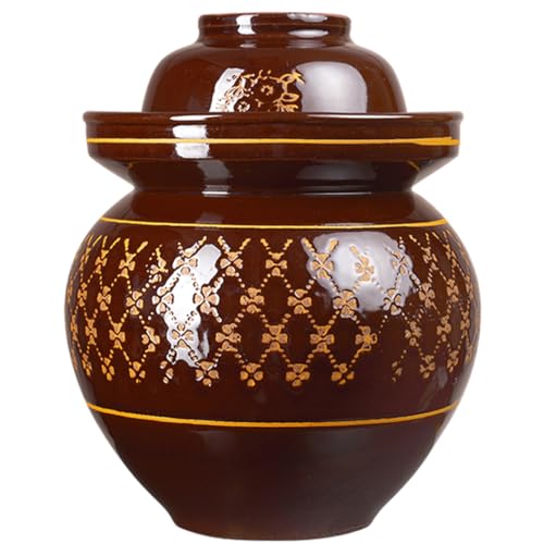 Ceramic Pickle Jar with Lids,Large Traditional Chinese Porcelain Pickle Jar Pickling Jars,Ceramic Fermentation Crock with Water Seal Airlock Lid,Sauerkraut Crock 4L (9L - size: 9L